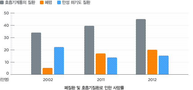 수치로 보는 폐질환 및 호흡기 (아래 테이블 참조)