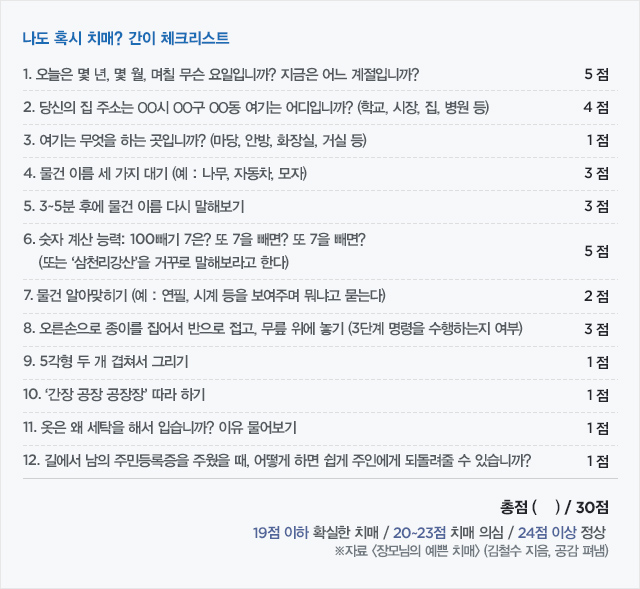 나도 혹시 치매? 간이 체크리스트