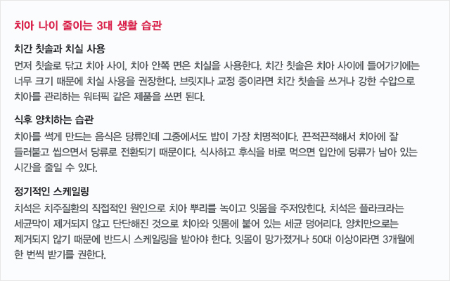 치아 나이 줄이는 3대 생활 습관 아래 내용 참조