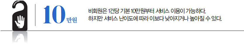 비회원은 1건당 기본 10만원부터 서비스 이용이 가능하다. 하지만 서비스 난이도에 따라 이보다 낮아지거나 높아질 수 있다.